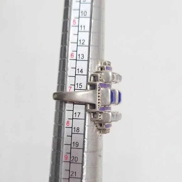 Nicky Butler sterling 925 lapis lazuli moonstone geometric ring purple enamel, 7 - Picture 4 of 10